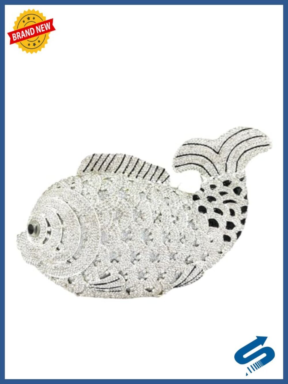 Handmade Crystal Rhinestone Fish Clutch Evening Bag with Chain Straps